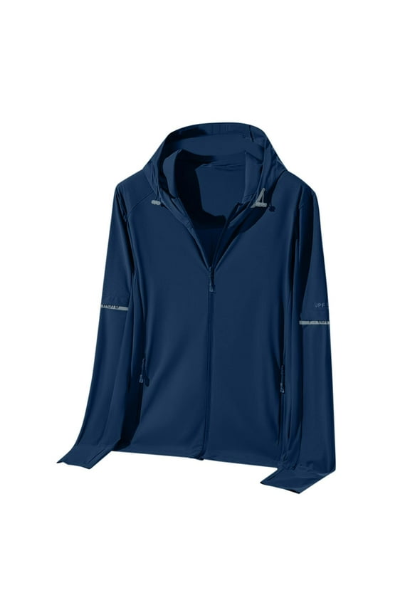 UPF 50+ Sun Protection Jacket for Men Cooling Summer Athletic Hoodies Quick Dry Outdoor Hiking Fishing Travel Jackets with Pocket Dark Blue L