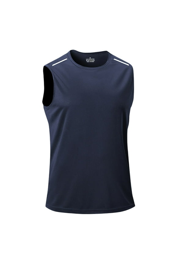Under $10 Performance Athletic Tank Tops for Men Quick Dry Running Training Shirt Gym Sleeveless Workout Muscle T-Shirts Dark Blue M