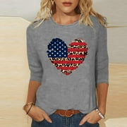 Dagegui Under 15 American Flag Patriotic 3/4 Sleeve Tops for Women Cute Love Stars Stripes Tunic Blouse 4th of July Patriotic T-Shirt Independence Day Crewneck Shirts