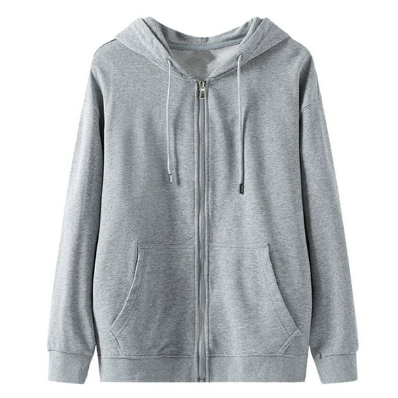 Dagegui Unisex Zip-Up Hoodie Womens Mens Hooded Sweatshirt Fall Long Sleeve Coats with Pockets Gray M