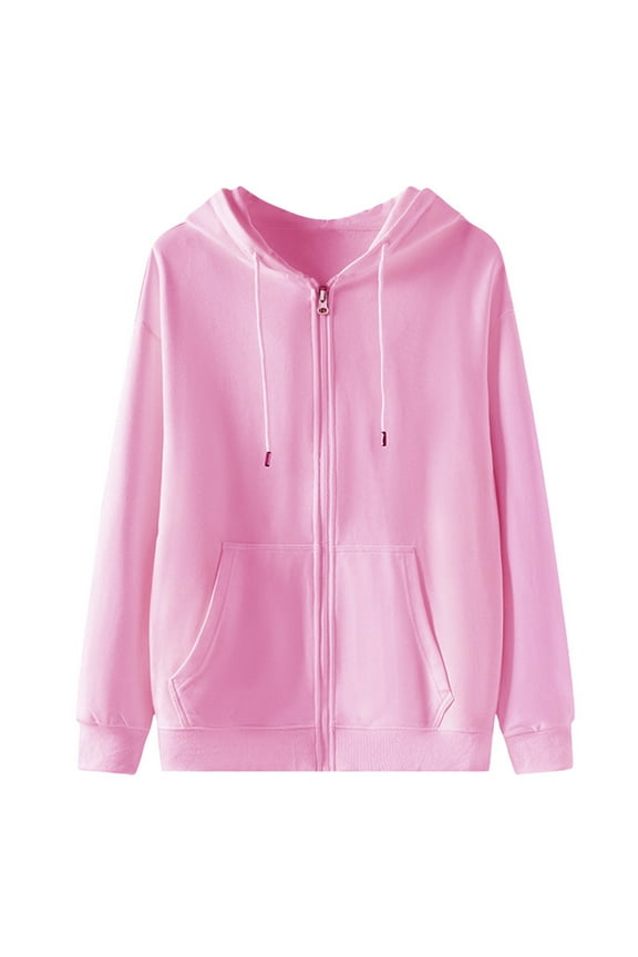 Unisex Zip-Up Hoodie Womens Mens Hooded Sweatshirt Fall Long Sleeve Coats with Pockets Pink XXL