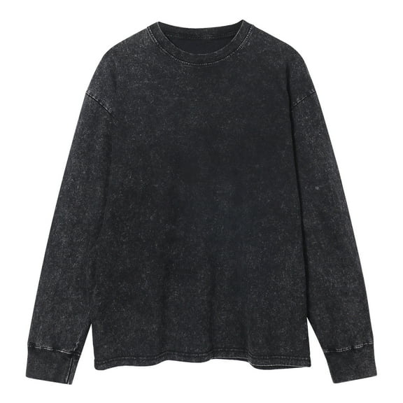 Dagegui Vintage T-Shirts for Men Cotton Crewneck Long Sleeve Top Casual Loose Fit Streetwear Tee Black XL