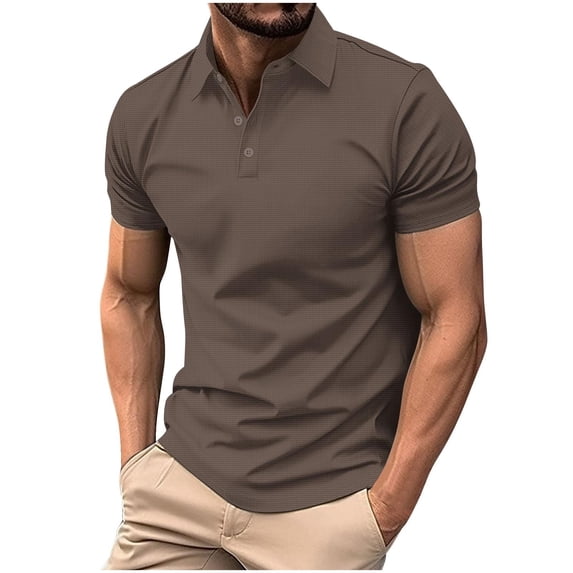 Dagegui Waffle Mens Golf Shirts Coffee Short Sleeve Button Down Pullover Shirt Summer Work Basic Tshirts 1X