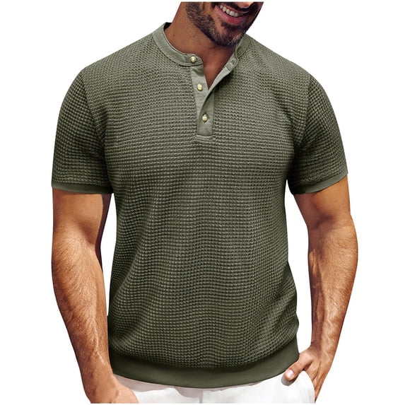 Dagegui Waffle Short Sleeve T Shirt for Men Army Green Casual Crewneck Henley Shirts Summer Basic Tshirt Lightweight Workout Muscle Tee Tops 1X