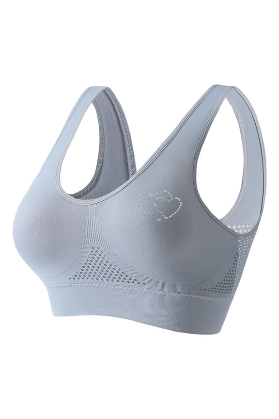 Women's Bras 3X Sports Bras for Women Comfy Wire-Free Push Up Bra Full Coverage Yoga Workout Fitness Underwear Gray