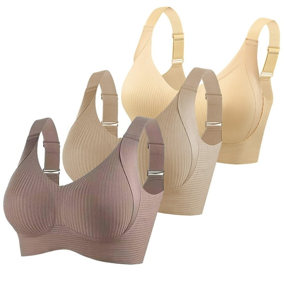 Dagegui Women's Bras 5X Womens Anti Sagging Underwear Bras 3 Pack Plus Size Wirefree Push Up Bras Comfy Yoga Workout Bra Beige