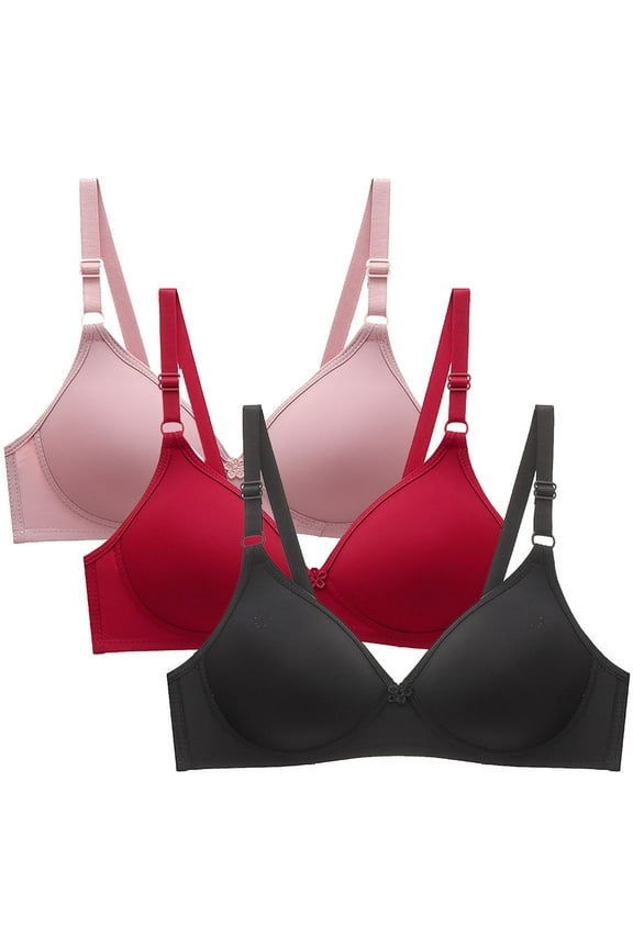 Women's Bras M Womens Wireless Bras 3 Pc Set Two Breasted Adjustable Strap Bra Comfy Wirefree Minimizers Bras Underwear Pink