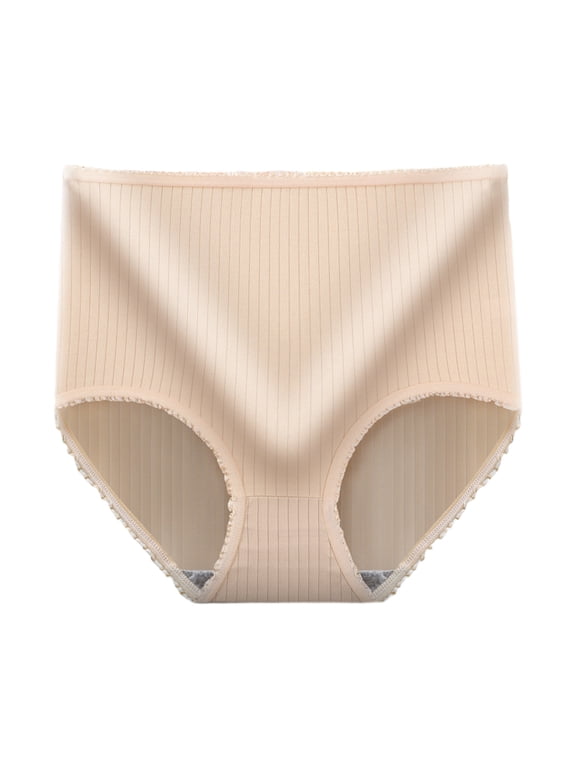 Women's High Waist Underpants Cotton Breathable Panties Solid Color Casual Full Coverage Conservative Briefs Beige XXL