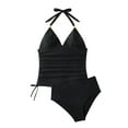 thumbnail image 1 of Dagegui Womens Beach Swimsuits Halter Tankini V Neck Swim Top with Bikini Bottoms 2 PC Bathing Suit Summer Swimwear for Pool Party Black S, 1 of 6
