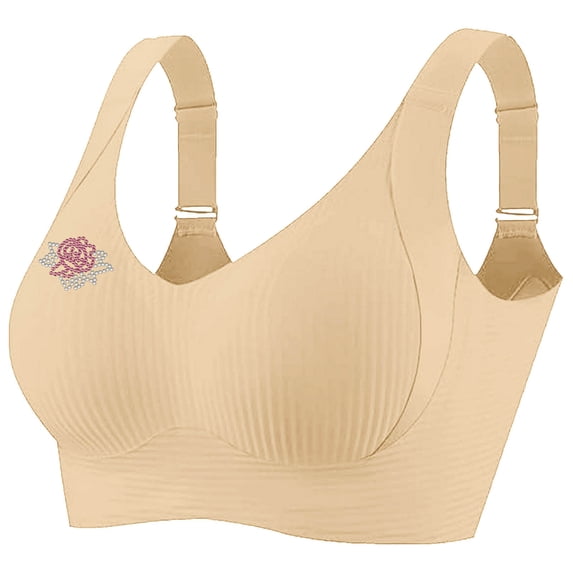 Dagegui Womens Bra 2X Women's Push Up Bras Wireless Adjustable Strap Bra Full Coverage Anti-Saggy Bra Comfortable Breathable Everyday Underwear Beige