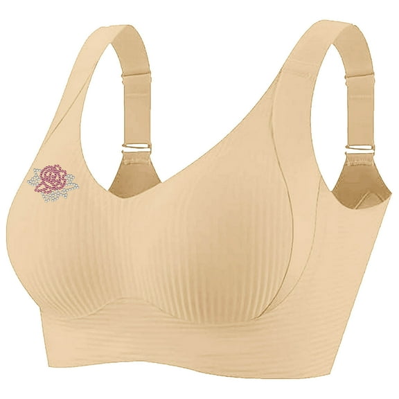 Dagegui Womens Bra 2X Women's Push Up Bras Wireless Adjustable Strap Bra Full Coverage Anti-Saggy Bra Comfortable Breathable Everyday Underwear Beige