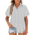thumbnail image 1 of Dagegui Womens Button Down Cotton Linen Shirts Linen V Neck Short Sleeve Blouses Loose Collared Shirt Plus Size Casual Tops Gray S-5XL, 1 of 6