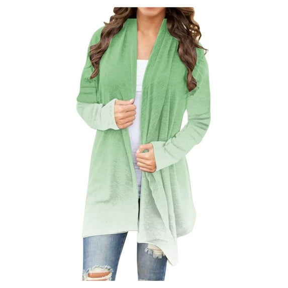 Dagegui Womens Cardigans Fashion Tie Dye Open Front Coats Gradual Color Long Sleeve Fall Casual Cardigan Soft Comfy Basic Outerwear Green S