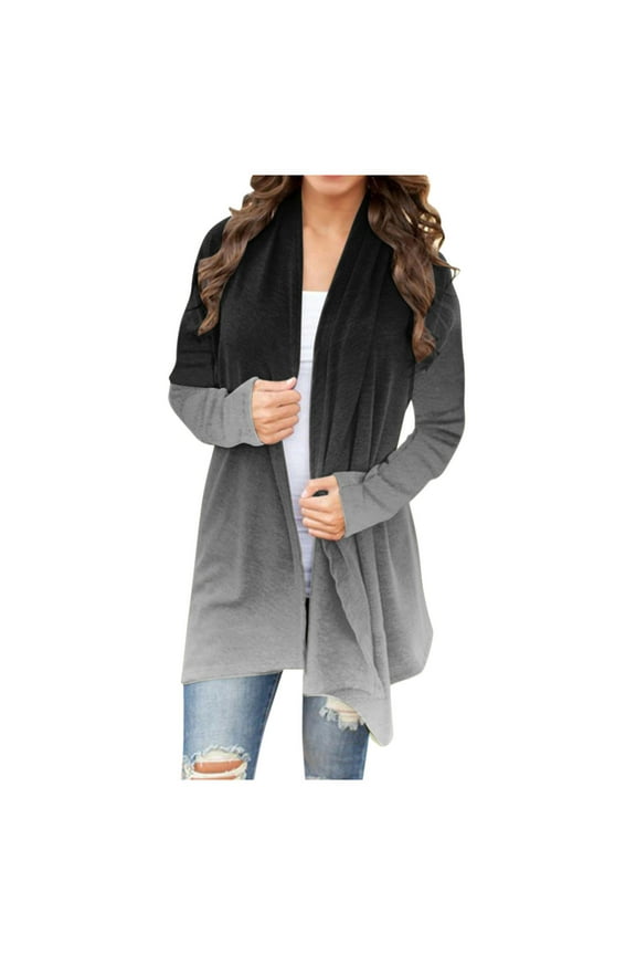 Womens Cardigans Fashion Tie Dye Open Front Coats Gradual Color Long Sleeve Fall Casual Cardigan Soft Comfy Basic Outerwear Black M