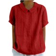 thumbnail image 1 of Dagegui Womens Cute T-Shirts Collared Short Sleeve Eyelet Embroidery Shirts Casual Loose Crew Neck Blouse Summer Plain Solid Tops Red S-2XL, 1 of 5