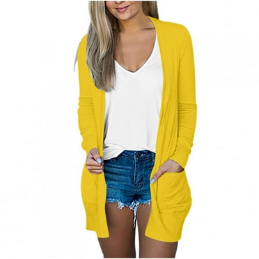 Dagegui Womens Long Sleeve Open Front Sweater Coat Fall Cardigan for Women Lightweight Loose Fit Drape Cardigan with Pockets Today Deals Yellow S