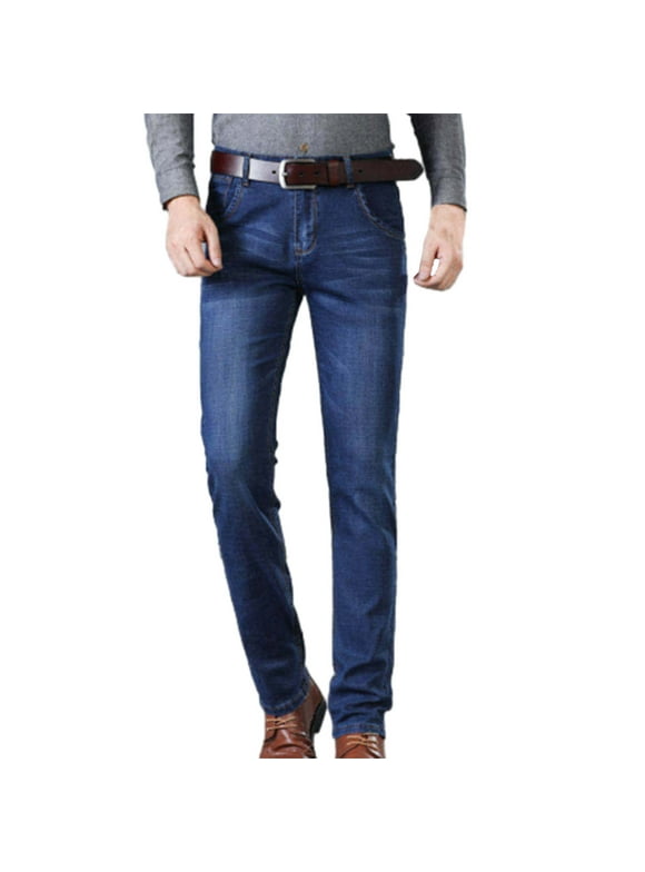Work Jeans for Men Slim Fit Straight Leg Jean Trendy Formal Office Denim Pants with Pockets Blue 4XL