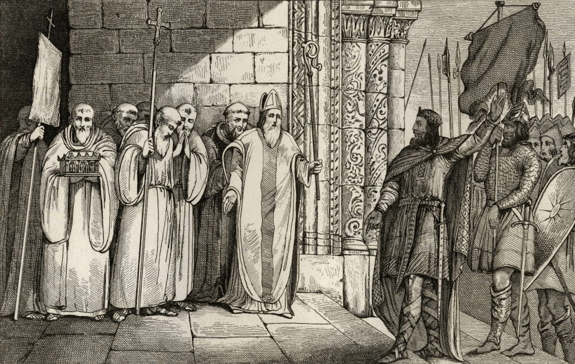 Dagobert 603 To 639 Taking Down The Banner At St Denis From Histoire De France By Colart Published Circa 1840 Canvas Art - Ken Welsh Design Pics (36 x 22)