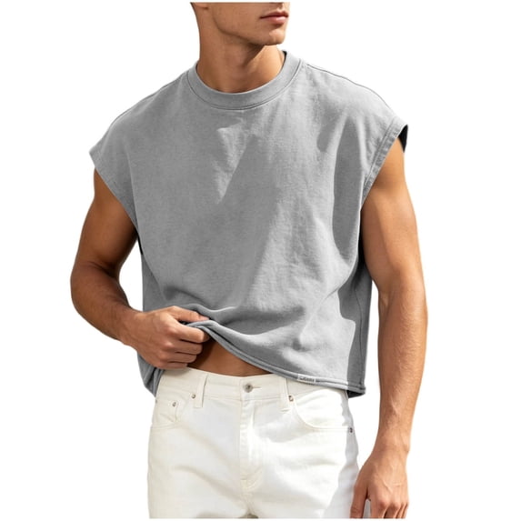 DagobertNiko Cotton Tank Tops for Men Cap Sleeve Shirts Cropped Crewneck T Shirts Summer Casual Beach Vacation Wear