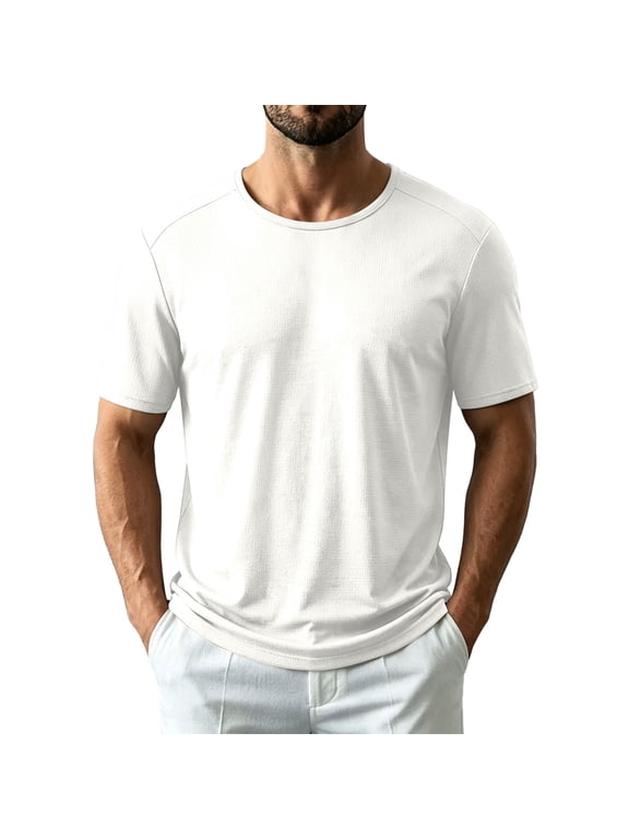 Mens T-Shirts Short Sleeve Crew Neck Shirts Lightweight Moisture Wicking Summer Casual Tops Soft Basic Plain Tee Shirts