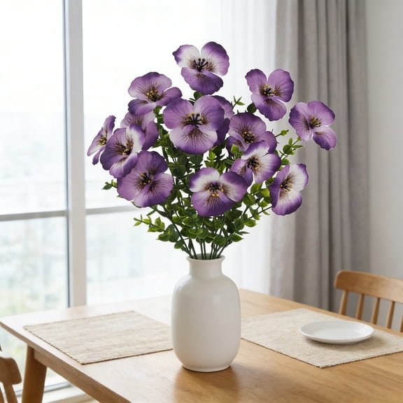 DagobertNiko Pansies and Eucalyptus Artificial Flowers – 13.77 Inch Faux Floral Stem for Wedding Decorations, Living Room Ornaments, Scene Arrangement, Art Floral Centerpieces, Multicolor, 1 Piece