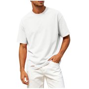 DagobertNiko Plus Size Mens Shirts Solid Color Distressed Details Round Neck Casual Trendy Summer Top for Everyday Style