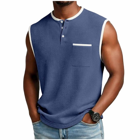 DagobertNiko Plus Size Tank Tops for Men Sleeveless T Shirts Button up Crew Neck Tops Quick Dry Summer Workout Running Gym Shirts with Pocket