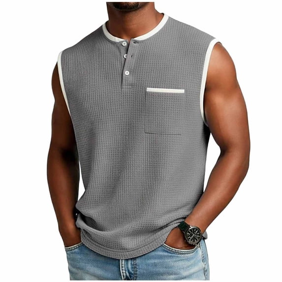 DagobertNiko Plus Size Tank Tops for Men Sleeveless T Shirts Button up Crew Neck Tops Quick Dry Summer Workout Running Gym Shirts with Pocket