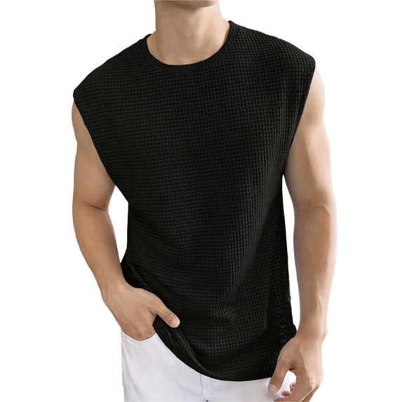 DagobertNiko Tank Tops for Men Sleeveless T-Shirts Crew Neck Hollow out Top Athletic Work Summer Beach Shirts