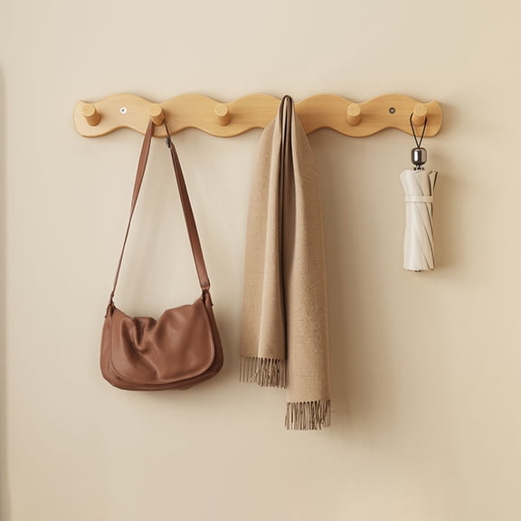 DagobertNiko Wall Mounted Hook Rack Non Rusting with 6 Hooks, Wooden Coat Hanger for Bathroom Kitchen Living Room Entryway, Hanging Towels Coats Hats Tools, Rustic Farmhouse Hallway Organizer