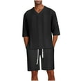 thumbnail image 1 of Dagugfen 2 Piece Outfit for Men Short Sleeve V Neck shirts and Drawstring Shorts Casual Travel Clothes Summer, 1 of 7