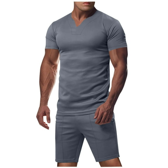Dagugfen 2 Piece Sets for Men Crewneck Tshirts and Knee Length Shorts Leisure Workout Outfits for Exercise