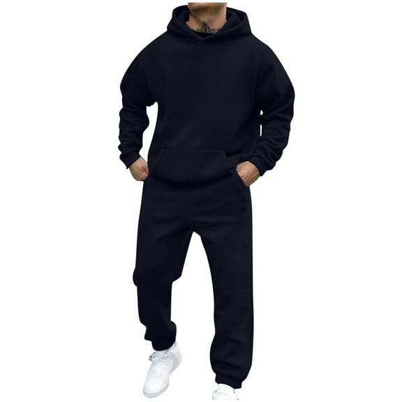 Dagugfen 2 Piece Sets for Men Jogger Pants Pullover Hoodie Sweatshirts Loose Comfy Casual Sweatsuit Solid Color