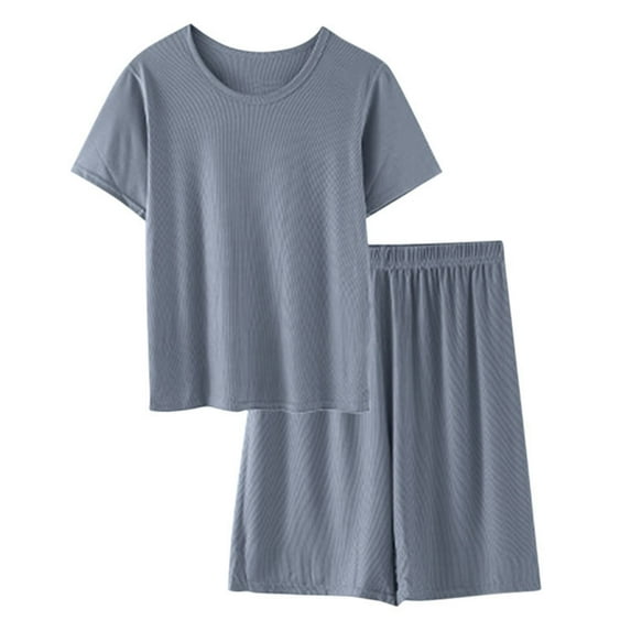 Dagugfen 2 Piece Sets for Men Pajamas Round Neck Tshirts Elastic Waist Shorts Comfy Lightweight Sleepwear Outfits