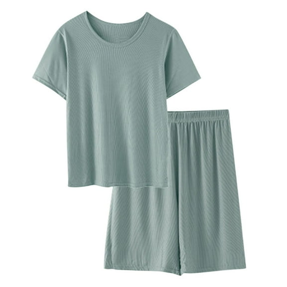 Dagugfen 2 Piece Sets for Men Pajamas Round Neck Tshirts Elastic Waist Shorts Comfy Lightweight Sleepwear Outfits