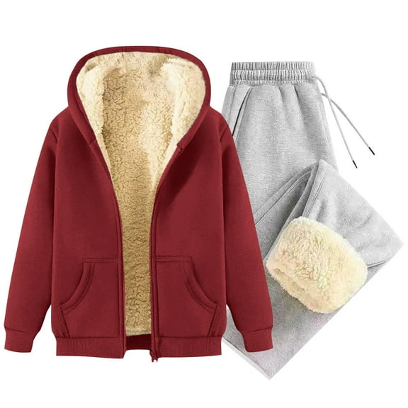 Dagugfen 2 Piece Sets for Men Skiwear Zip up Sweatshirts with Hood Drawstring Pants Thick Fleece Warm Comfy Winter Outfits