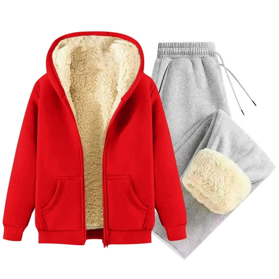 Dagugfen 2 Piece Sets for Men Skiwear Zip up Sweatshirts with Hood Drawstring Pants Thick Fleece Warm Comfy Winter Outfits