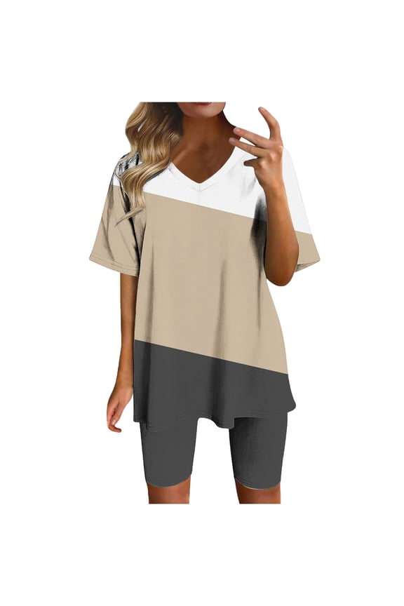 2 Piece Sets for Women Short Sleeve T Shirts Tops Leggings Shorts Elastic Waist Daily Wear Casual Sets