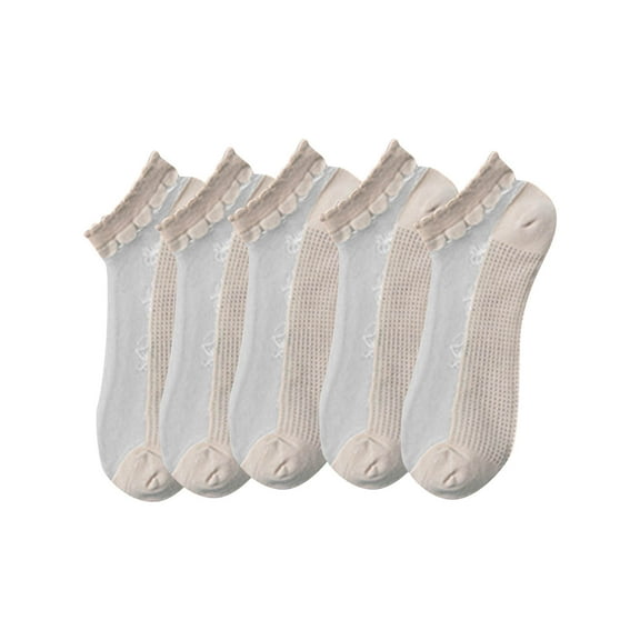 Dagugfen 5 Pairs No Show Socks Women Low Cut Breathable Wicking Hidden Ruffle Dancing Socks for Flats