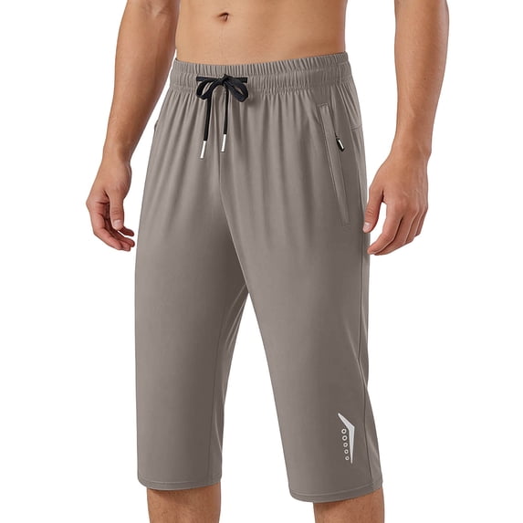 Dagugfen Athletic Capris for Men Drawstring Elastic Waist Quick Drying Lightweight Workout Capri Pants Moisture Wicking Summer Running Pants