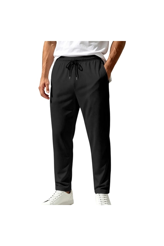 Athletic Pants for Men Drawstring Elastic Waist Straight Leg Mesh Breathable Quick Drying Full Length Pants with Pockets