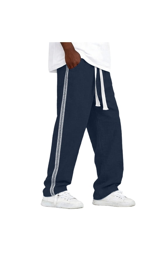 Athletic Pants for Men Loose Fitted Drawstring Elastic Waist Summer Outdoor Basketball Workout Full Length Pants for Men