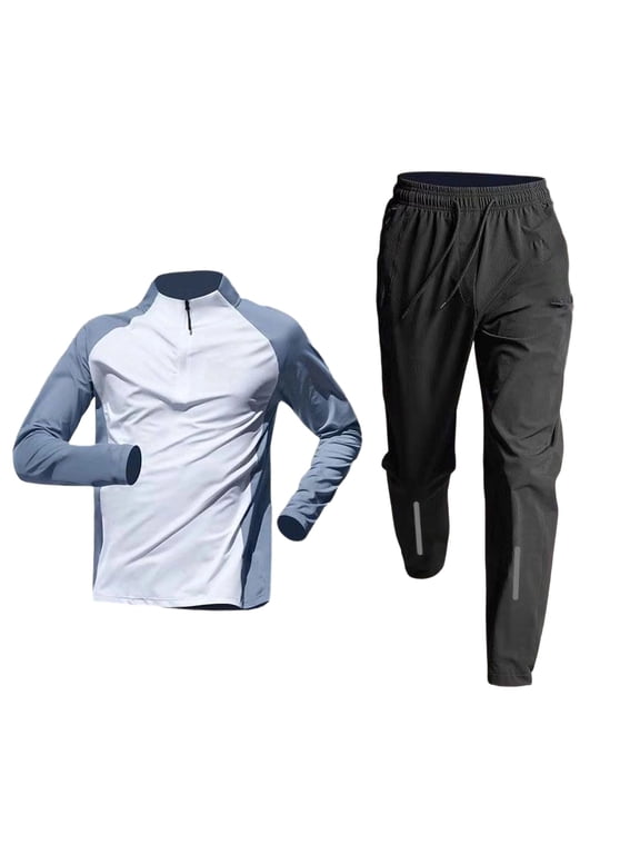Athletic Sets for Men Long Sleeve Tops Full Length Pants Lightweight Breathable Quick Drying Workout Sets