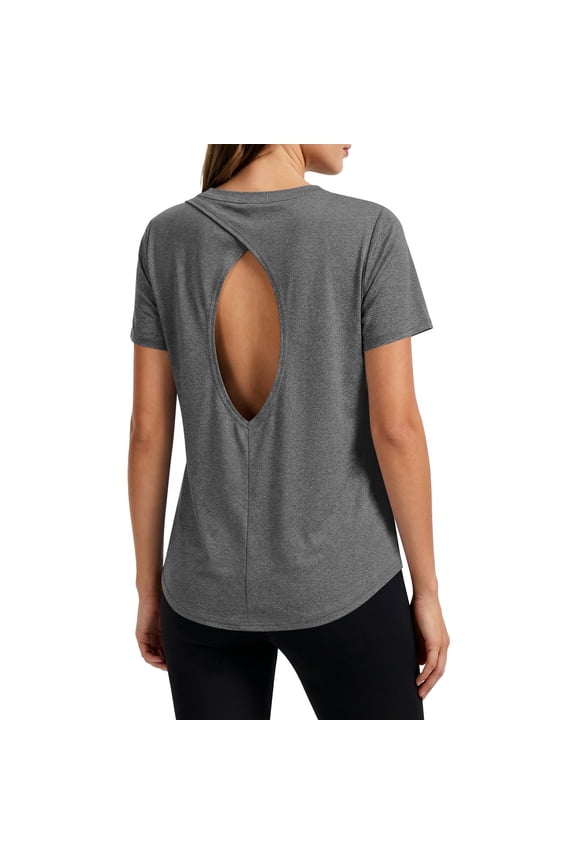 Athletic Tops for Women Keyhole Back Short Sleeve Crew Neck Loose Fitted Breathable Outdoor Tennis Workout Tops