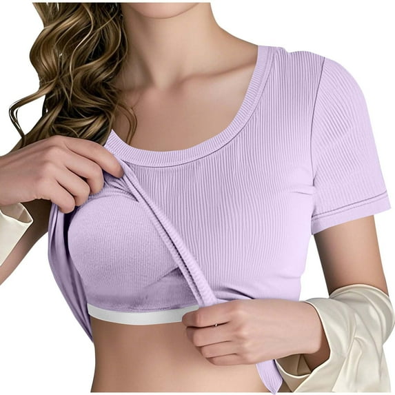 Dagugfen Athletic Tops with Built in Bra Activewear Gym Workout Tee Shirt Tops Moisture Wicking