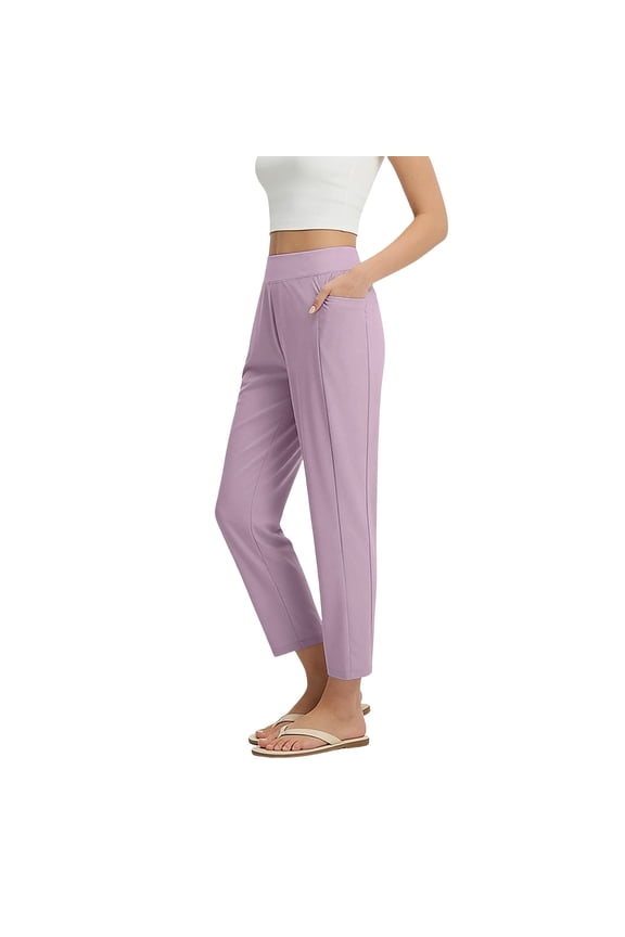 Athletic Yoga Capri Pants for Women Straight Leg Elastic Waist Stretchy Gym Workout Capri Pants with Pockets