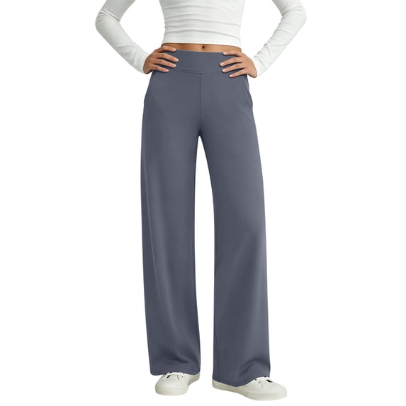 Dagugfen Athletic Yoga Pants for Women Stretchy Elastic High Waist Straight Leg Activewear Workout Pants(L,Dark Gray)