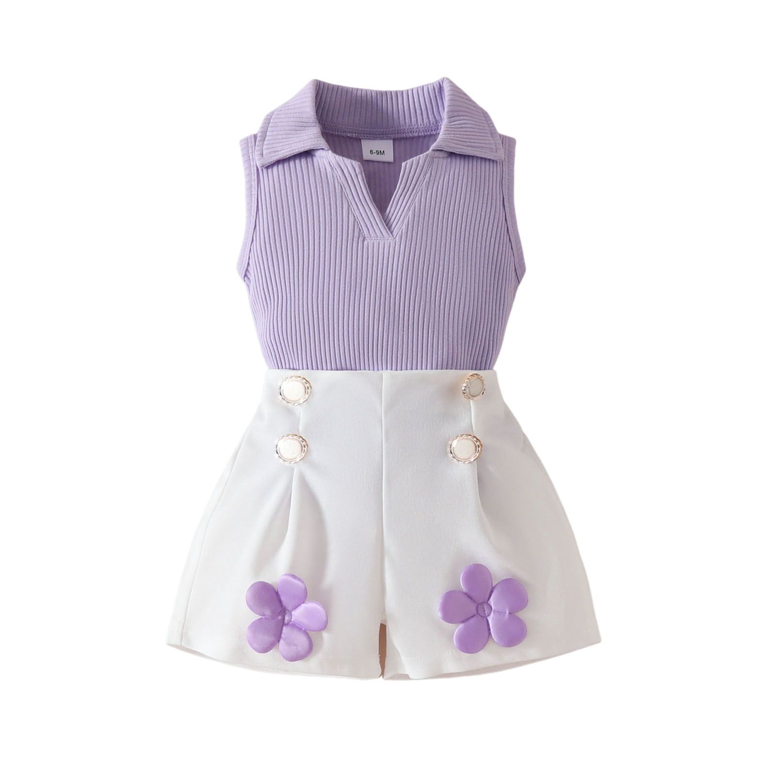 Babyhug 100% Cotton Knit Sleeveless Top and Skirt Set Floral Print - Blue & White