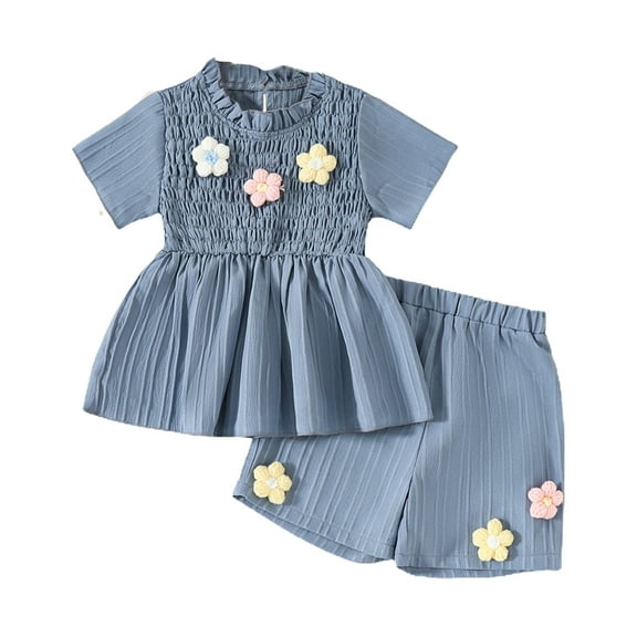 Dagugfen Baby Clothes for Girl Sets Smocked Ruffle Shirts Shorts Ruched Flower Loose Elegant Outfits for Dinner Party