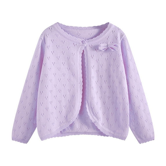 Dagugfen Baby Clothes for Girl Sweaters Long Sleeve Bow Hollow out Comfy Casual Cardigan Outwear 4-16 Years